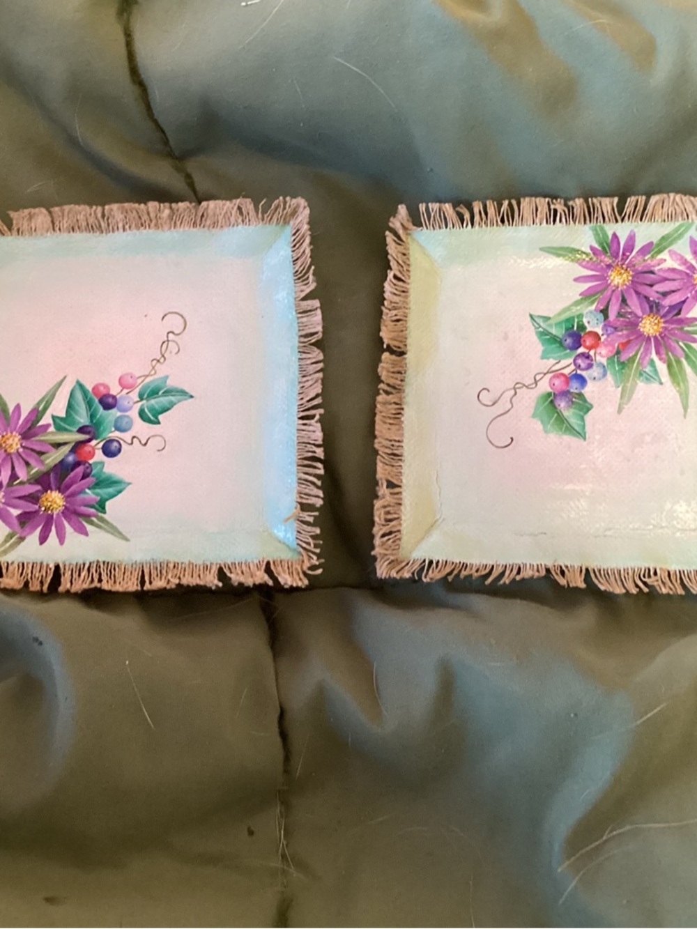 Nwot. Hand Crafted Hand-Painted Floral Decorative Jewelry/Trinket Trays - Pair